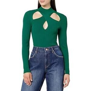 The Drop Women's Cecilia Mock Neck Cut Out Sweater Green Size Small